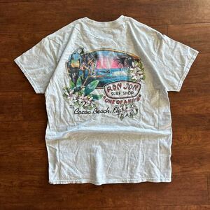 90s Ron Jon Surf Shop white pocket tee with irl surf graphic